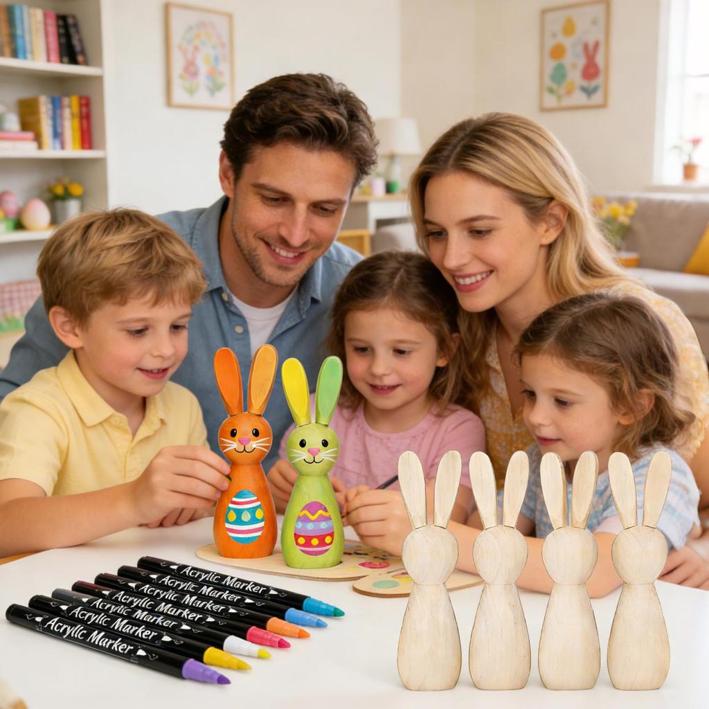 Wooden Easter Bunny Unfinished Festive Decoration Paint Your Own Rabbit Figure For Kids Teens Adults Craft Lovers Art Teachers