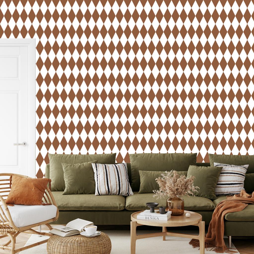 Harlequin Diamonds Wallpaper Orange and Light Gray 50x1000