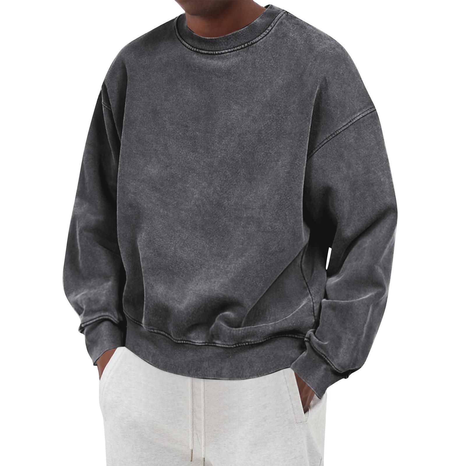 

Men s Color Washed Long Sleeve Round Neck Sweatshirt Men s Casual Fashion Sweatshirt L