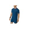 Asics Classic Polo Shirt Solid Color Striped Button Polo Collar Short Sleeve Golf Fitness Tennis Sports Polo Shirt Men Tops Gray-Brown 2041A287-412