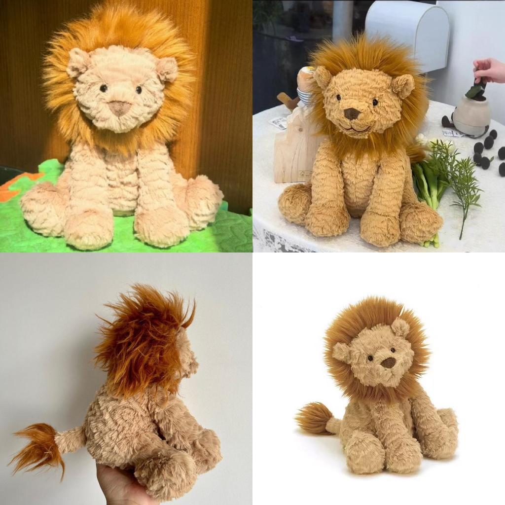 León de peluche con pelaje ondulado, ideal como regalo para niñas y para coleccionistas.