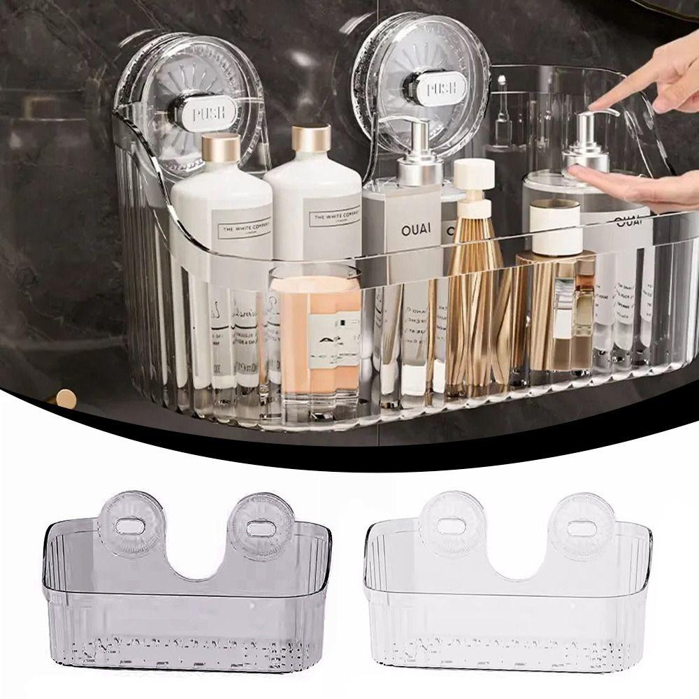 Transparent Suction Cup Shower Rack Punch-Free Bathroom Organizer Shelf  Bathroom Supplies