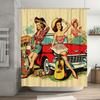 Retro Classic Vintage Style Red Car Girl Cartoon Shower Curtain For Bathroom Decor Home Decoration Supplies Accessories 3D Print