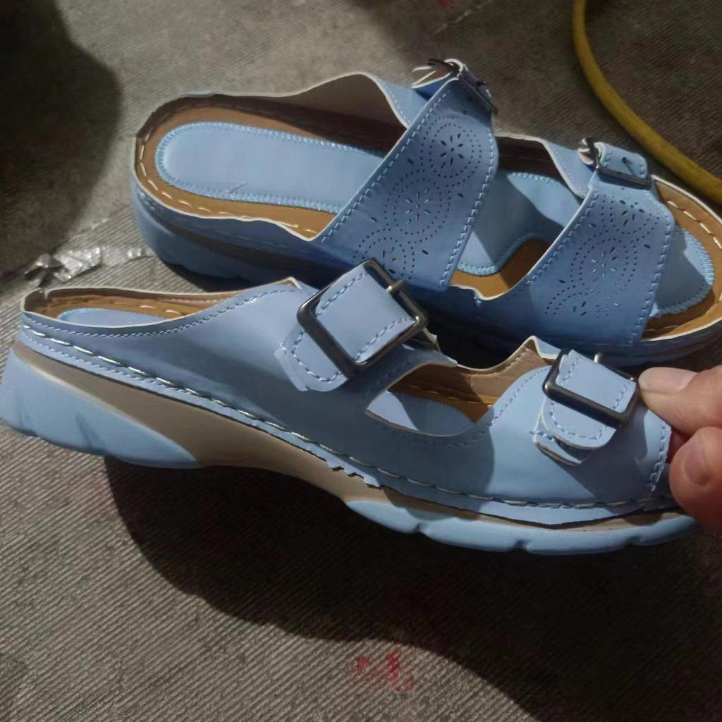 Large Size Women's Slippers, New Thick Low Straight Belt Buckle Round Toe Casual Shoes, Sizes 35-43