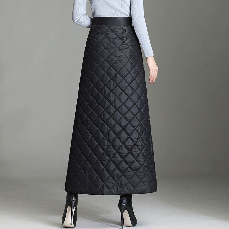 Thickened Warm Mid-length Down Cotton Skirt Double-breasted Autumn and Winter One-piece Skirt A-line Hip Skirt