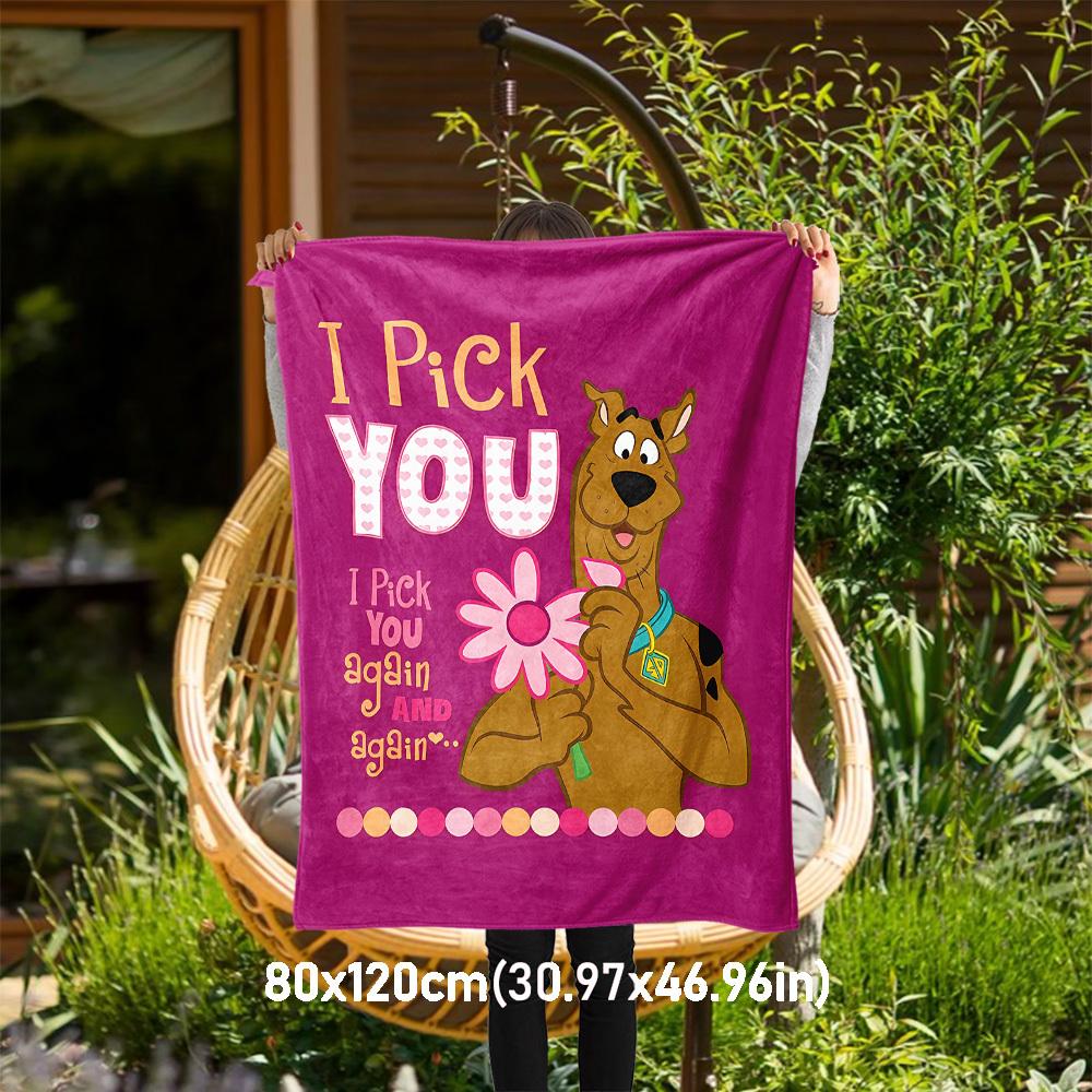 

1pc Scooby-Doo I Pick You Flower Outdoor Blanket - Throw Blanket, Soft , Flannel Blankets, Living Room, Travel, Camping-1102135 80x120cm