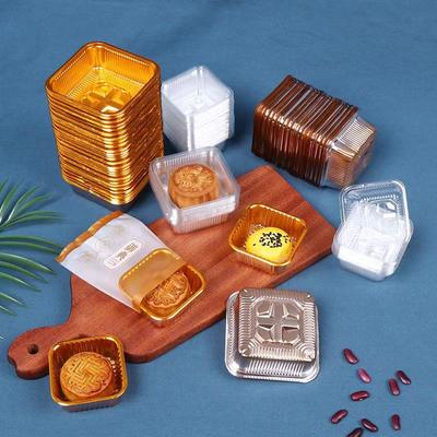 100pcs Square Moon Cake Trays Mooncake Packaging Box Without Cover Food Container Holder Gold Plastic Cake Box for Cookie