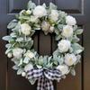 Spring and Summer Peony Rabbit Ear Leaf Wreath Artificial Peony Flower Wreath Home Door Hanging Decorations