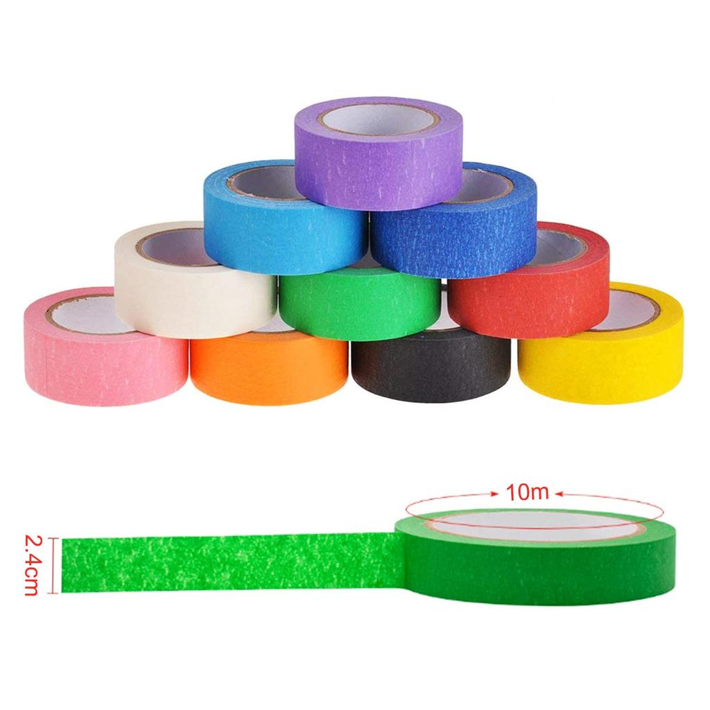 DEWEL Masking Colorful Craft Interior DIY Art Supplies 10m Tape, Tape, Tape, (10 Colors, 2.4cm Wide, Long)