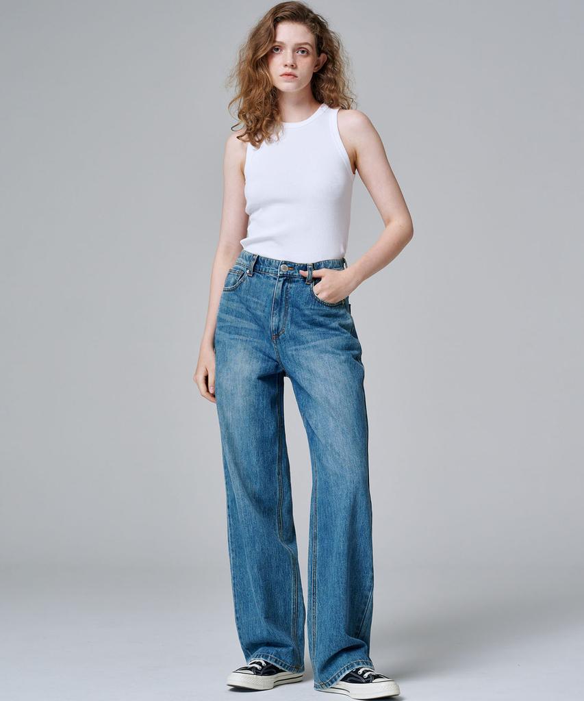 MALOUPE 9143 Classic Wide Denim Pants (Medium Indigo)