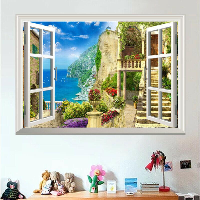 3D Effect Wall Art Sticker Window View Removable Decals Mural Home Room Decor 3D Effect Wall Art Sticker Window View Removable Decals Mural Home Room Decor