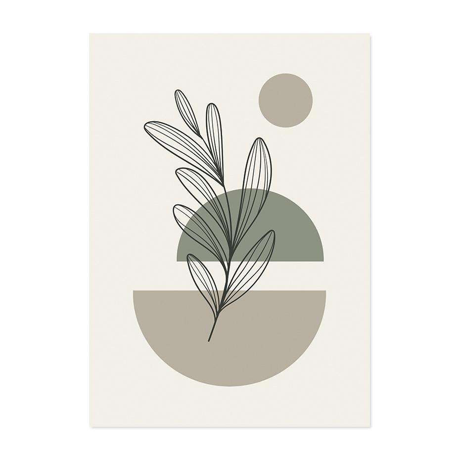 Boho Abstract Green Leaves Geometric Line Posters Wall Art Canvas Painting Prints Pictures Living Room Interior Home Decor