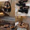 Women's Genuine Leather Ballet Flats, Autumn 2024, Square Toe, Chunky Heel, Vintage Low-Cut Mary Jane Shoes