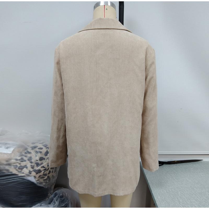 Corduroy Women Coat Autumn Winter Solid Color Long Sleeve Coats with Pockets Buttons Business Lady Outwear