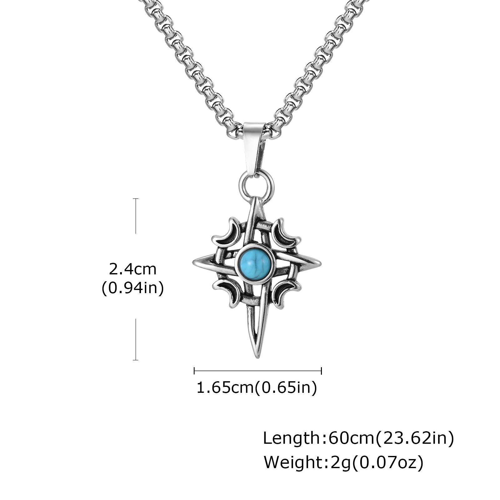 Turquoise Natural Stone Geometric Pendant Necklace for Men Male, Stainless Steel Moon Star Charm Waterproof Fashion Jewelry Gift