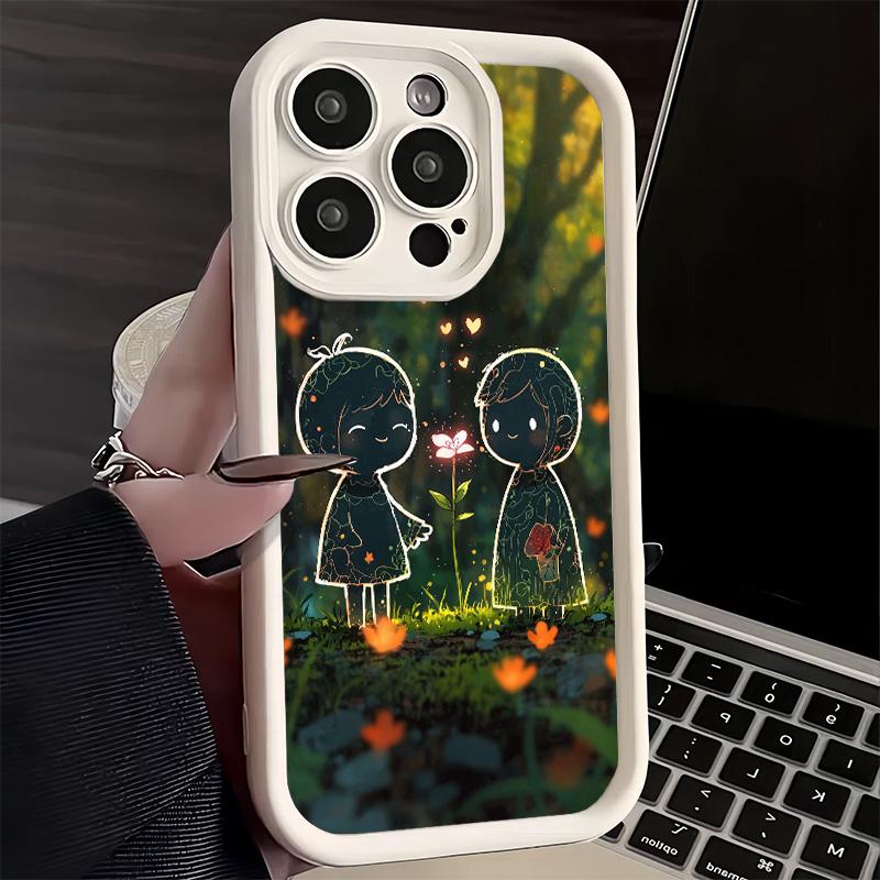 Phone Case for iPhone 17 Air 16E 15 16 Pro Max Nature Cute Child Painting Style Cover 14 Plus 13 12 Mini Soft Shell Silicone Fun