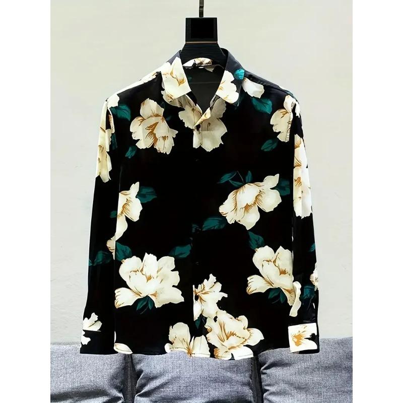 Men's Black Series 3D Printed Long Sleeve Shirts Fashionable And Casual Business Shirt Men's Oversized Breathable Lapel Tops