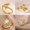 Zircon Flower Rings For Women Gold Double Flower Adjustable Stainless Steel Ring Wedding Party Christmas Jewelry Gift