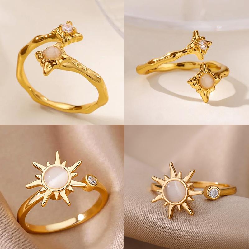 Zircon Flower Rings For Women Gold Double Flower Adjustable Stainless Steel Ring Wedding Party Christmas Jewelry Gift
