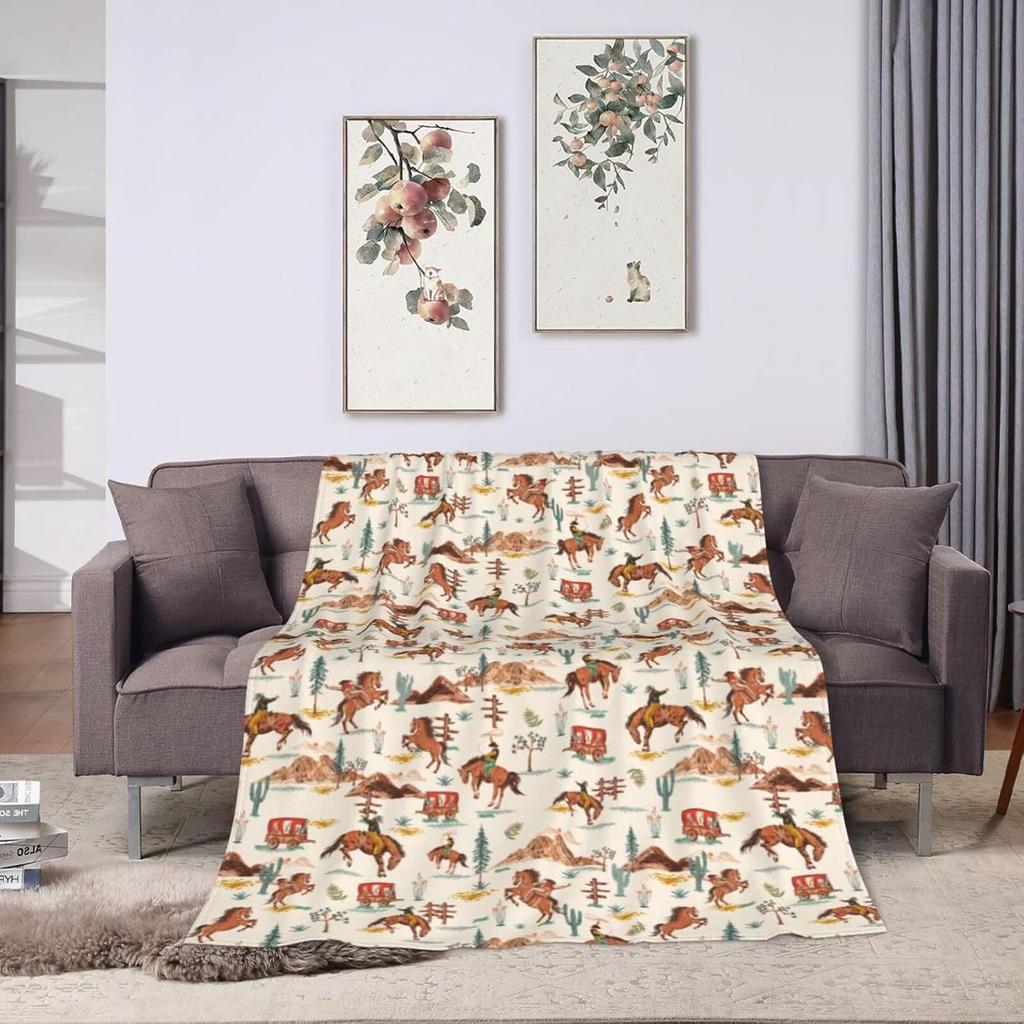Western Throw Blanket Soft Cozy Plush Warm Fleece Football Blanket For Sofa Couch Bed 80"X60"