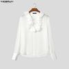 INCERUN Men Long Sleeve Stand Ruffled Neck Shirts Casual Buttons Mesh Sheer Tops