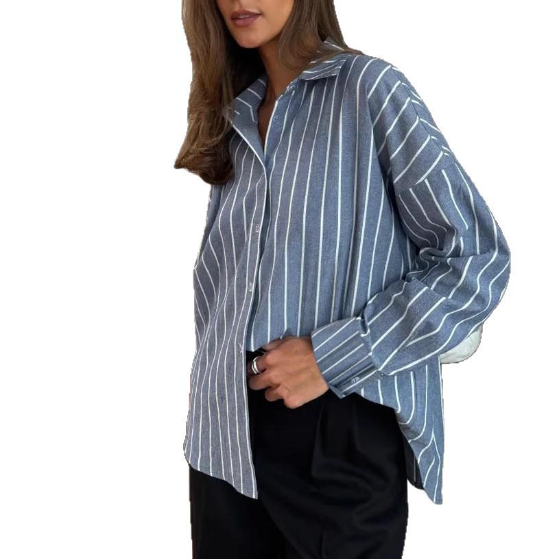 Women's Striped Long Sleeve Loose Fit Shirt