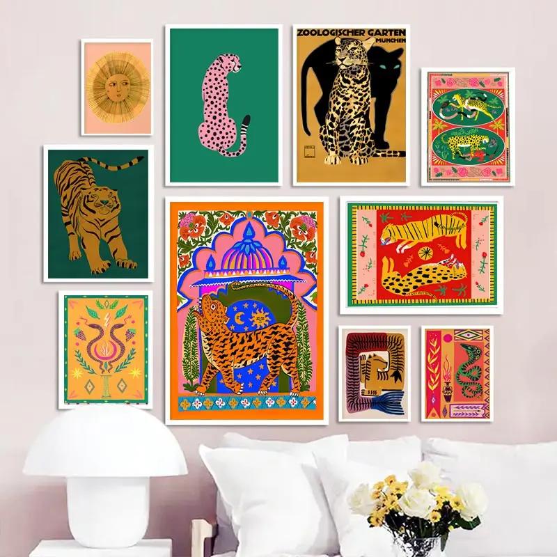 Buntes Abstraktes Poster Tiger Leopard Schlange Tropischer Dschungel Leinwandbild und Drucke Wandkunst Bilder Wohnzimmer Dekoration