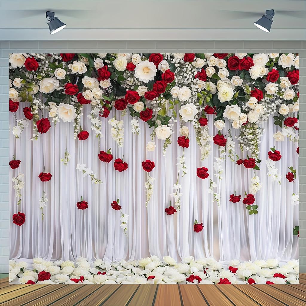 Elegante sfondo floreale, design con rose rosse e bianche, adatto per matrimoni, baby shower, compleanni, striscioni per feste all'aperto