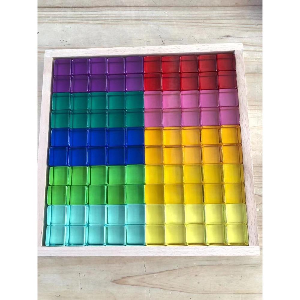 Rainbow Building Block Mandala Translucent Diamond Matching Color Castle Building Block Interior Creative Ornaments Stacking Music Toys
