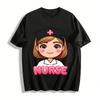 Süßes Cartoon-Krankenschwester-Print Lässiges T-Shirt Damen Vielseitiges Oberteil Reines Baumwoll-T-Shirt