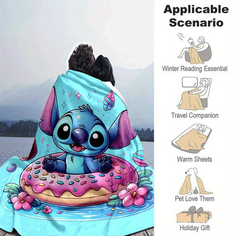 1pc Cute Stitch Printing Blanket - Soft, All-Season Throw for Living Room, Bedroom,Personalized Gift with Adorable Cartoon Design