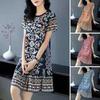Summer Lady Dress Round Neck Half Sleeves Retro Print A-line Big Hem Knee Length Loose Casual Daily Wear Vacation Midi Dress