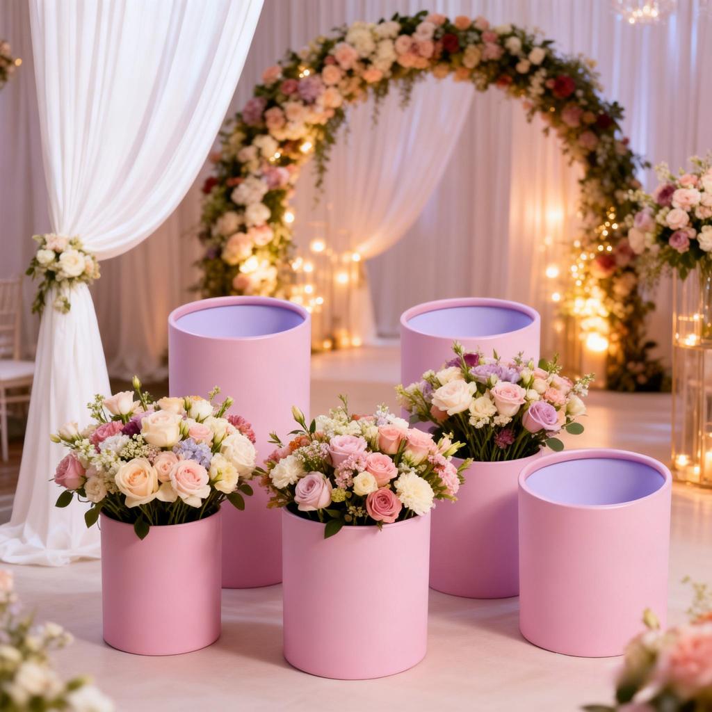7 Round Flower-Themed Gift Boxes | Elegant Pink Paper Tubes | Includes Cardboard Decorative Clasps | No Assembly Required | Exquisite Gift Packaging