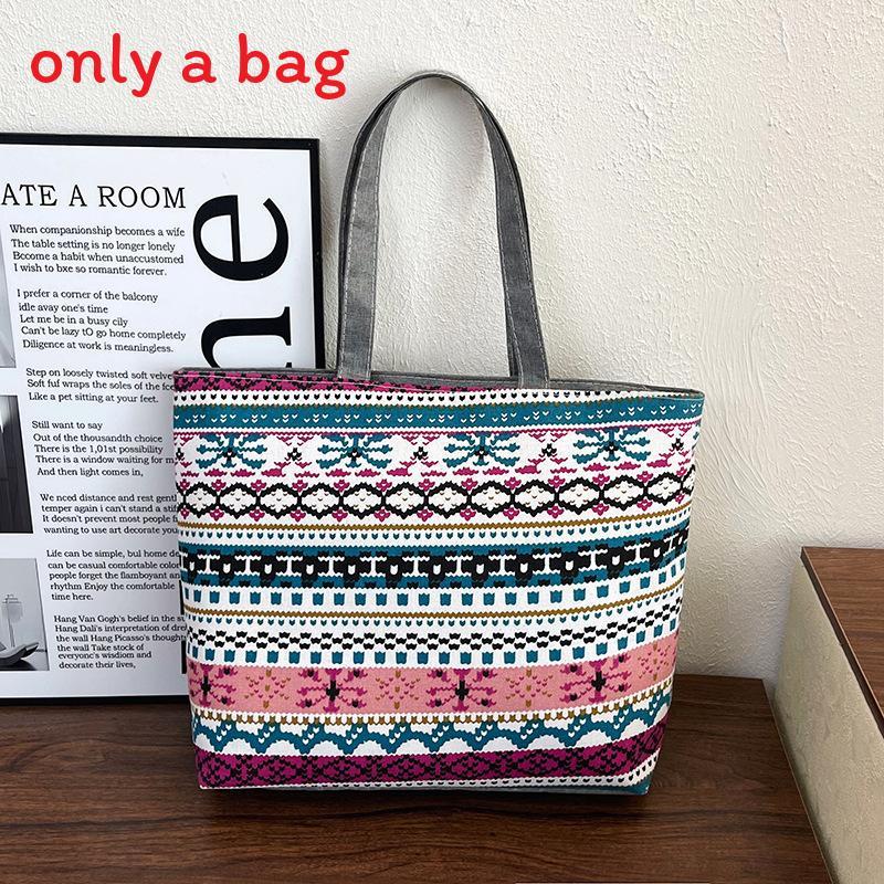 Ethnic Style Canvas Tote Bag With Print Large Capacity For Daily Use