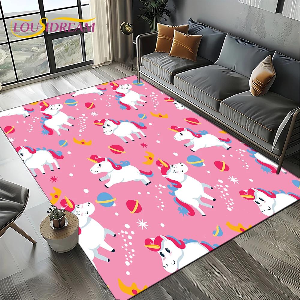 Covor Covoară Stil 27 Unicorn Desen Animat Fată Vis pentru Living Dormitor Decor Acasă Sofă, Covor Zonă Copii Covoraș de Podea Antiderapant Cadou