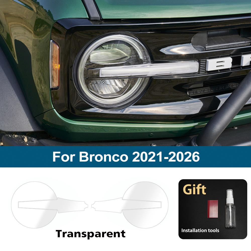 Custom Fit for Ford Bronco 21-26 High-Gloss Smoke Black Headlight Protective Film TPU PPF Pre Cut Anti-Scratch Vinyl Wrap Kit For Bronco 21-26 CLR