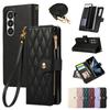 Crossbody Wrist Strap Wallet with Card Holder Phone Case for Samsung Galaxy Z Fold 7 6 5 4 Fold6 Fold5 Fold4 Fold3 Leather Cover