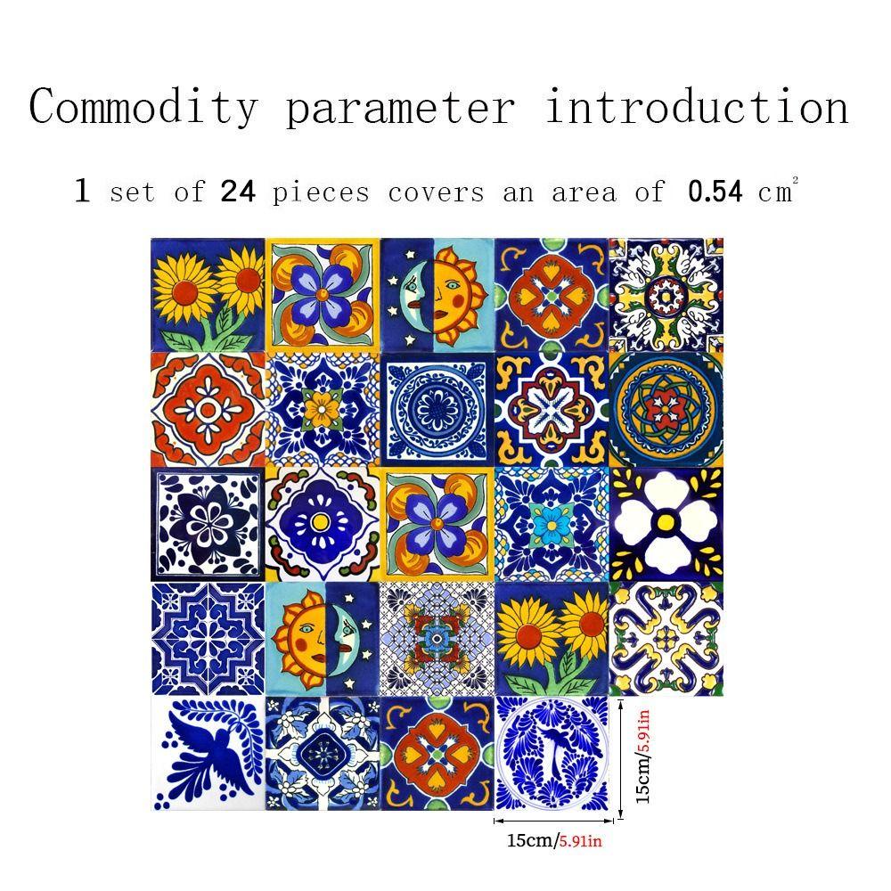 

24 шт. термостойкие наклейки на стены с красочным узором, самоклеящиеся водонепроницаемые наклейки для дверного проема 15x15cm