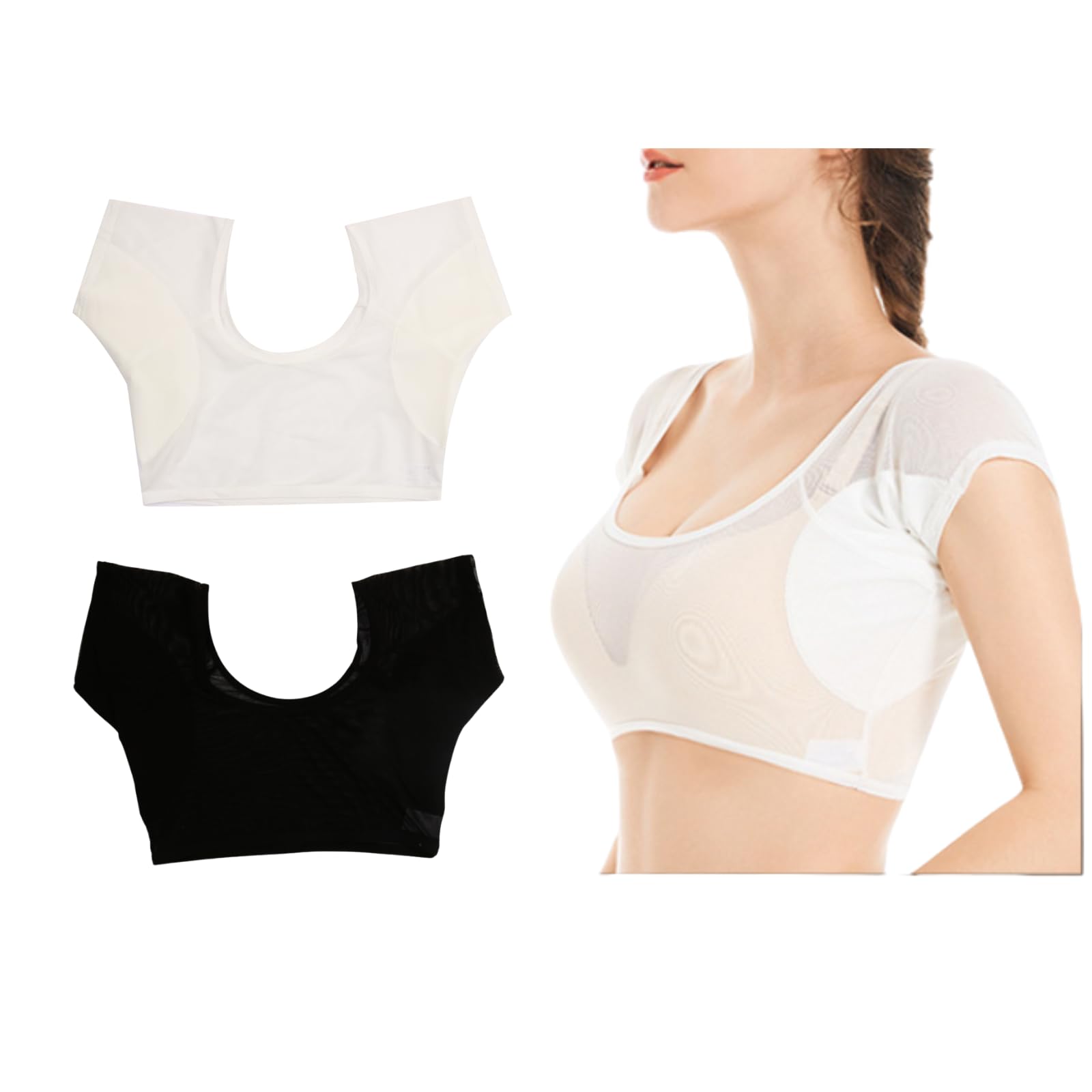 

OZBERLI Set of Underarm Sweat Padded Prevents Sweat Seamless Sweat Underarm Odor Body Odor Underwear Sweat Prevention Black x Women s 2-Piece