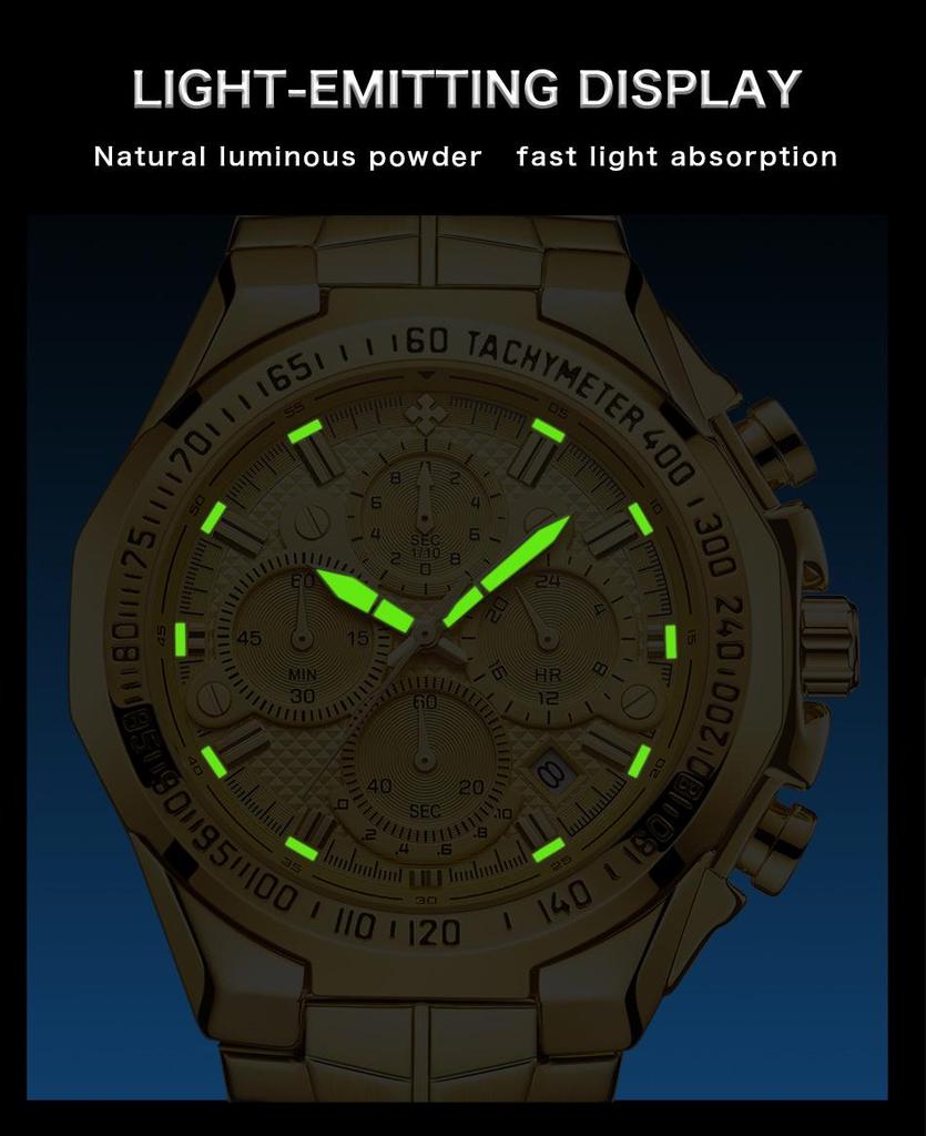 WWOOR Wò Ài 8868 Men's Trendy Luminous Steel Band Waterproof Quartz Sports Watch