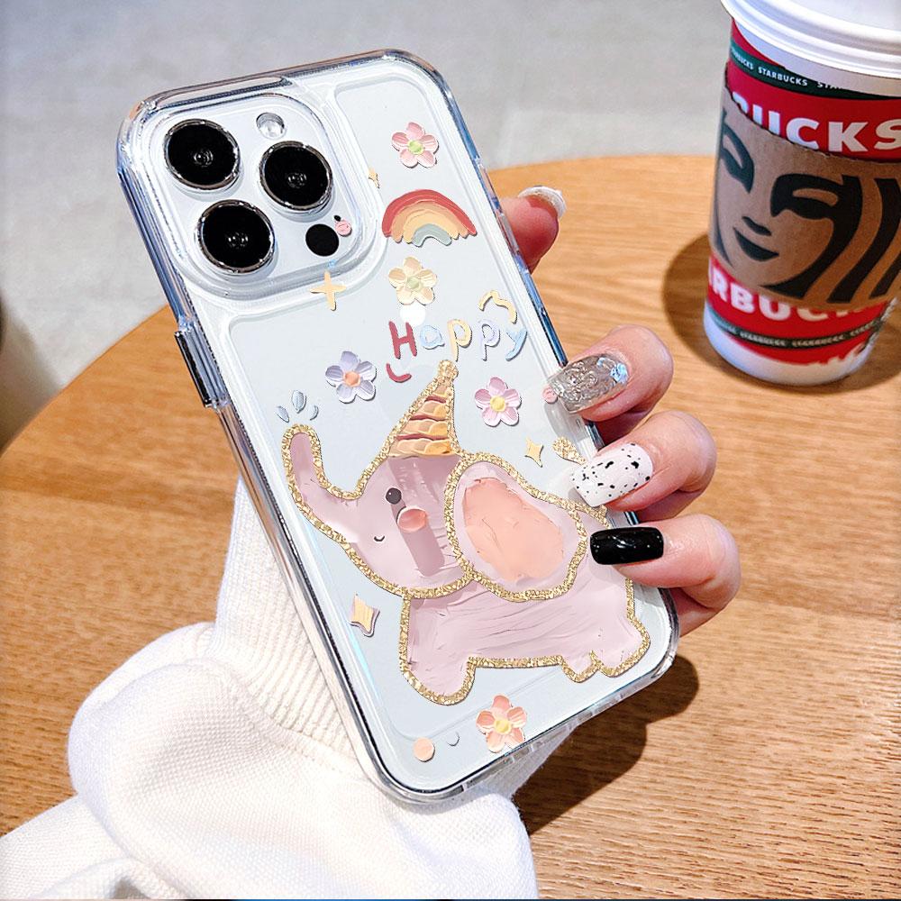 Happy Pink Elephant Lucency Phone Case for IPhone 14 15 16 13 12 11 17 Pro Max 12 13 Mini Soft Cover