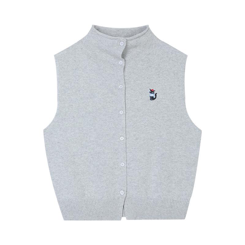 

Модный вязаный жилет Мулан - Осень 2025 Корейский стиль с вышивкой на груди One Size серый ясень