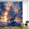 1pc Sunset Sailing Shower Curtain - Three-Masted Ship at Golden Hour with Dramatic Pink Purple Clouds & Turbulent Waves
