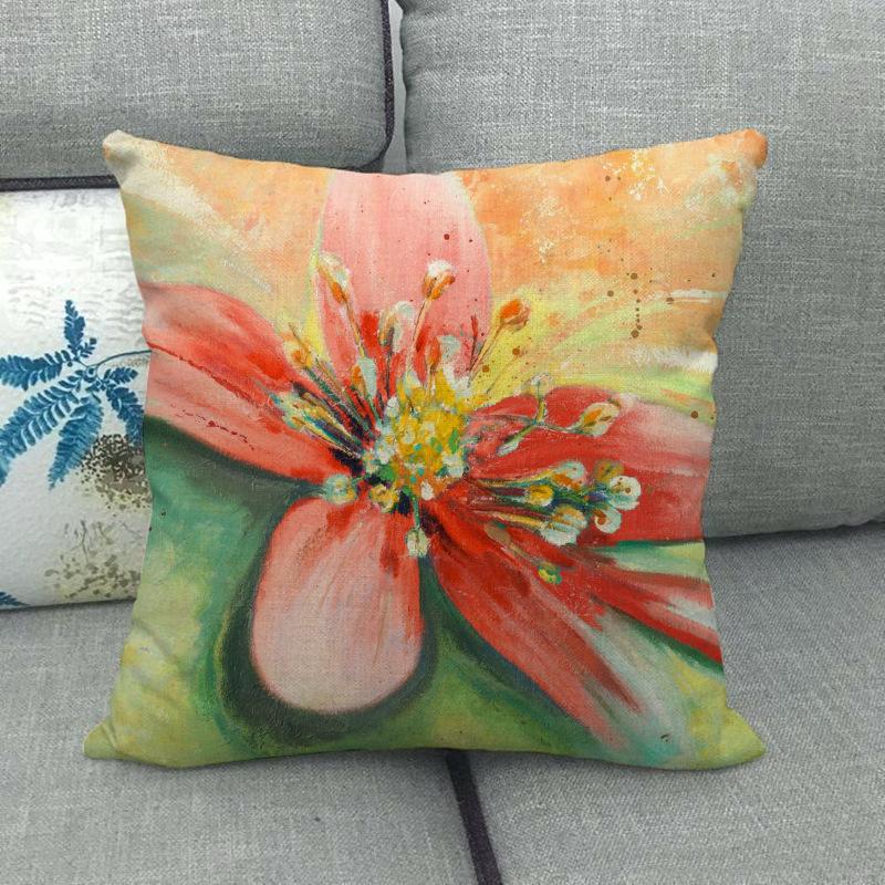 Colored Flowers In An Oil Painting Digital Printing Short Plush Pillow Covers For Car Sofa Office Cushion Cover Home Goods