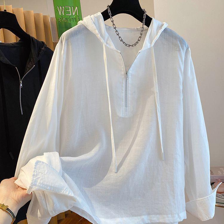 New Season Plus Size Korean Style Chic Half-Zip Hooded Sweatshirt, 300 Jin Loose Slimming Women's Top