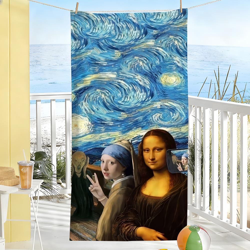 

Funny Van Gogh Mona Lisa Famous Towel Soft Pool Gift For Travel Gym Shower Camping Quick Dry Sports Large Beach Towels W40*H60(CM)