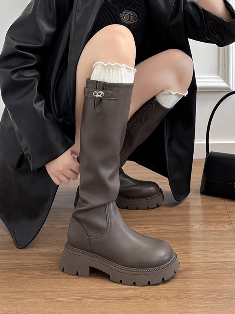 

Cowhide version~ Leather thin thick heel knight boots women s knee boots new autumn and winter tall boots 40