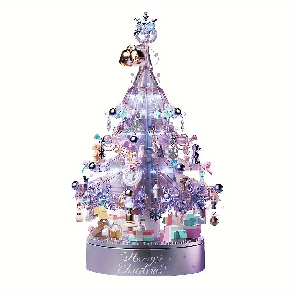 Purple Christmas Tree Music Box Building Block with Lights and Gift Bags Toys Adult Home Decor Gifts