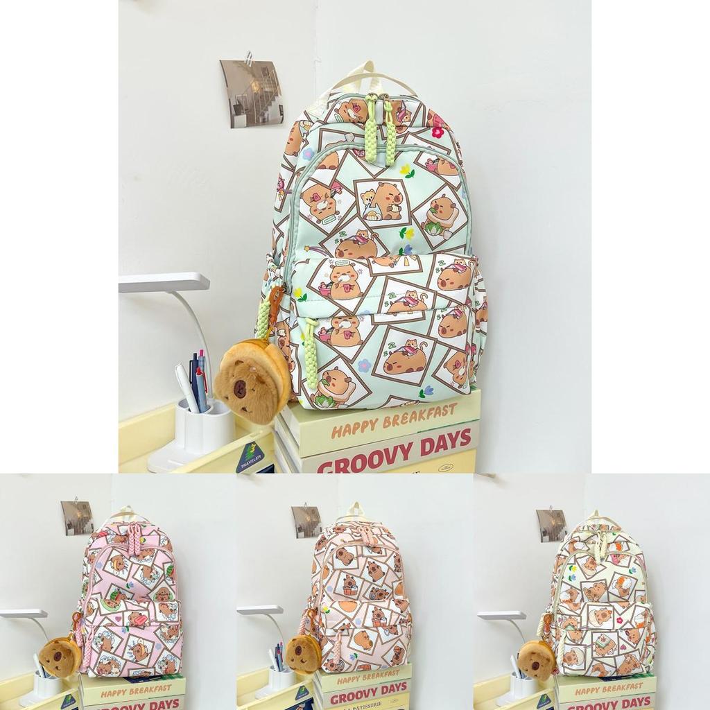 Capybara Theme School Backpack Nylon Waterproof Durable Breathable For Teen Students