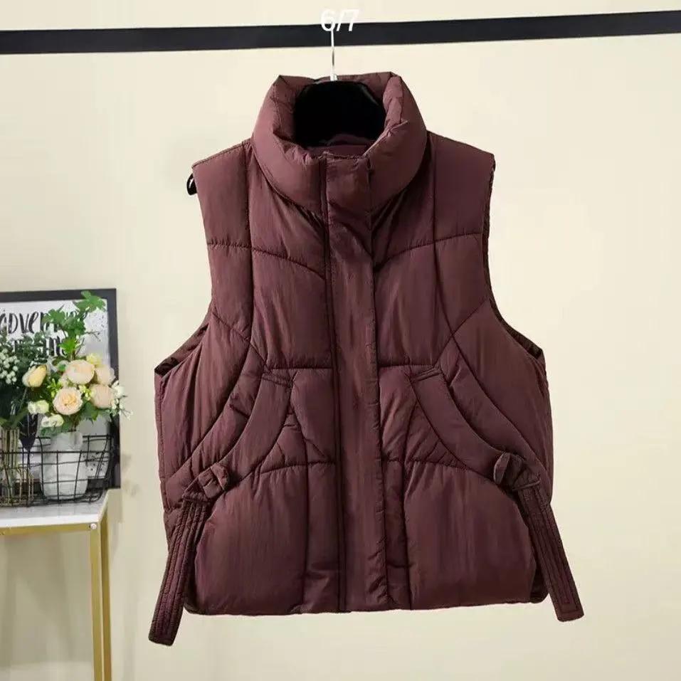 Autumn Winter Women Down Vest Jacket New Women Sleeveless Waistcoat Stand Collar Women Cotton Vest Coat Women Waistcoat Top M